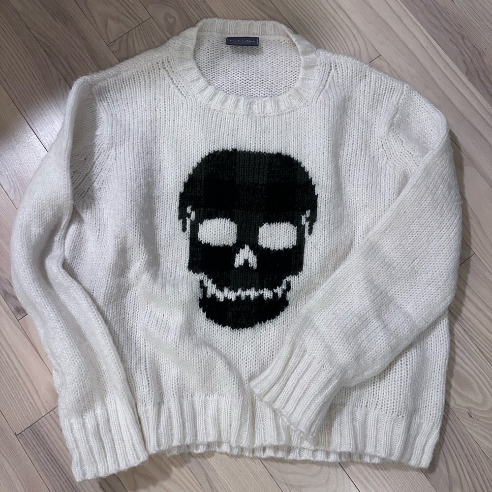 Wooden Ships Cream Sweater with Black Skull